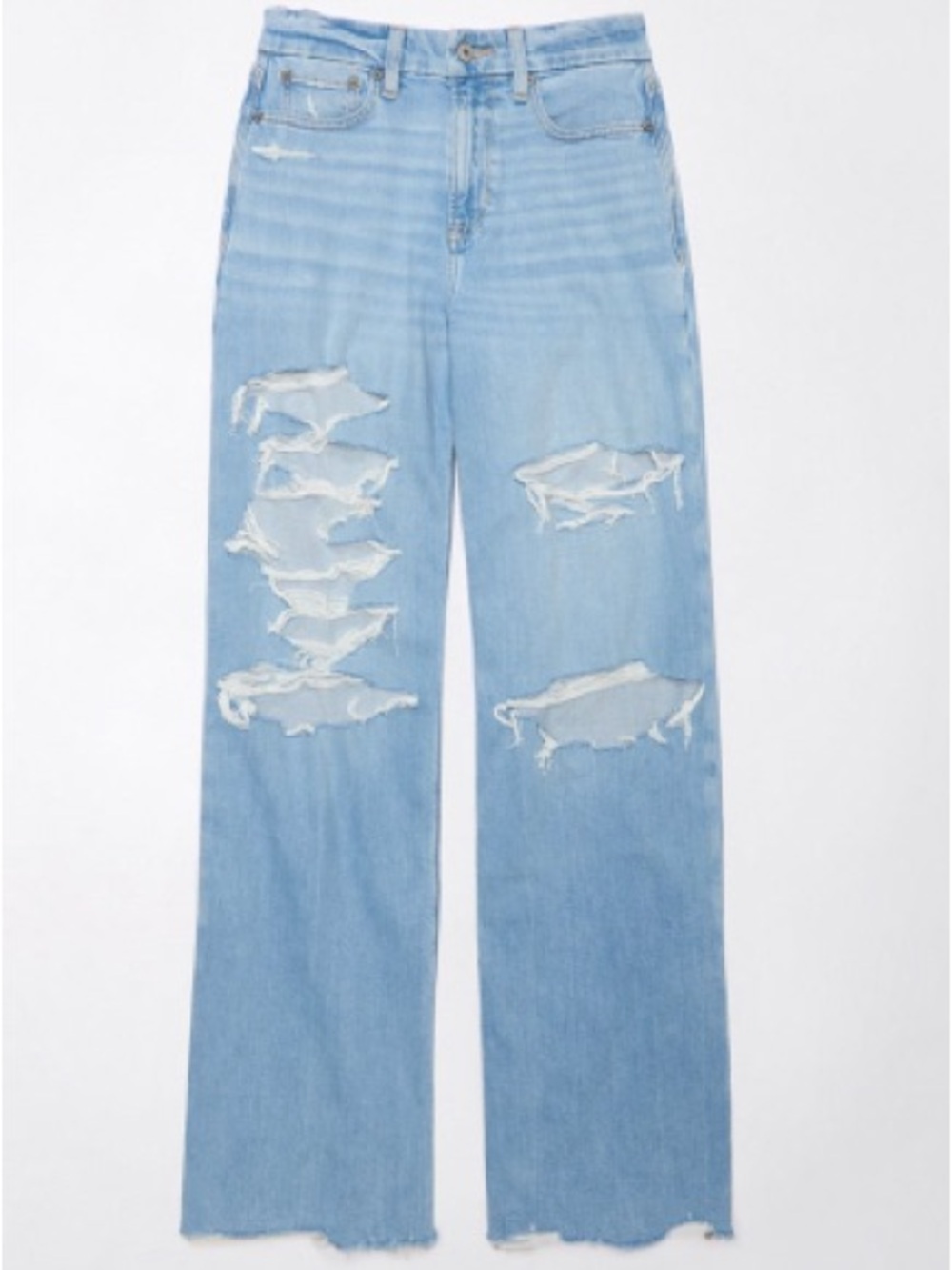 American Eagle Outfitters Light Blue Distressed Wide-Leg Jeans
